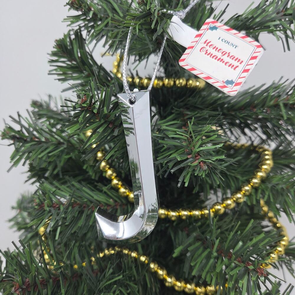 J Initial Monogram Silver Christmas Ornament